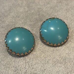 Tiffany Blue and Silver Vintage 80’s Earrings Clip Ons ZigZag Base